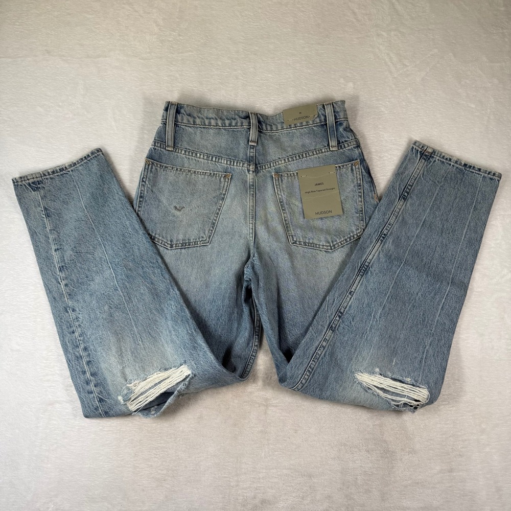 Hudson James High Rise Tapered‎ Straight Distressed Jeans Big Dipper Blue 26